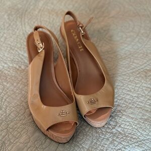 Coach Tan Leather Wedge Sandals with Slingback